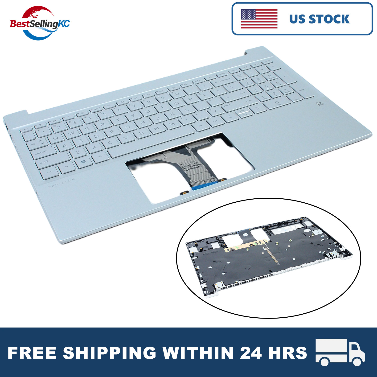 Silver Backlit Palmrest for HP Pavilion 15-EH/15Z-EH/15-EG M08912-001 SD Slot