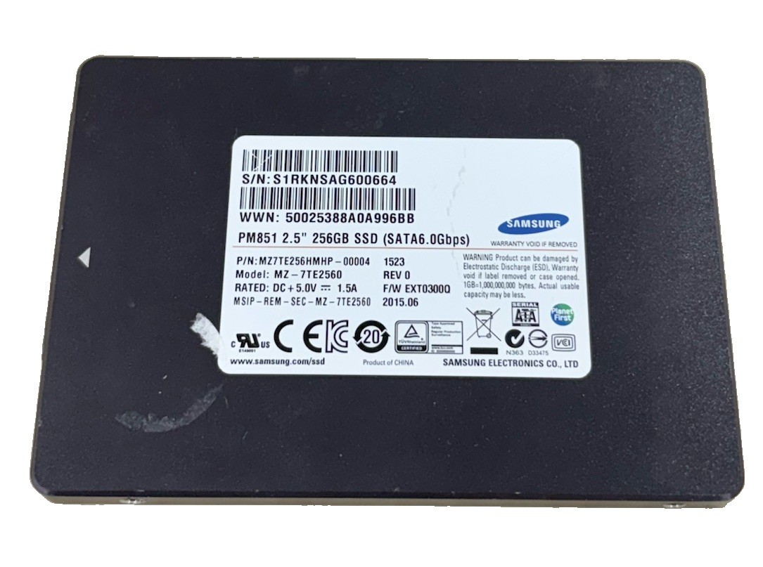 SAMSUNG PM851 256GB 2.5" SATA SSD MZ-7TE2560, Grade A
