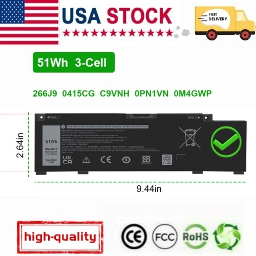 266J9 Battery for Dell Inspiron G3 3500 3590 3790 G5 5500 5505 Ins 14-5490 51Wh