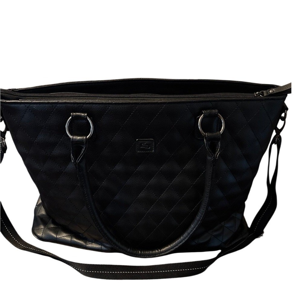 Solo Tote Laptop Bag Black Quilted Vegan Leather