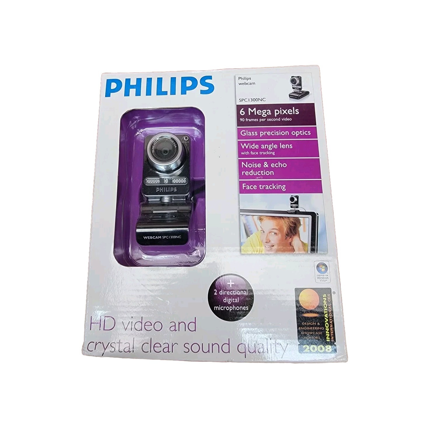 Phillips Webcam SPC1300NC HD video and crystal clear sound quality 6MP - NEW