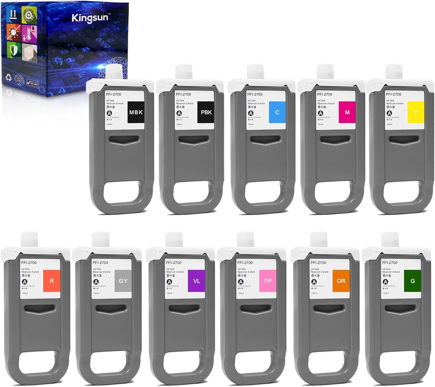 KSUMEI PFI-2700 Ink Cartridge 10 Colors Canon PRO-2600 4600 PI
