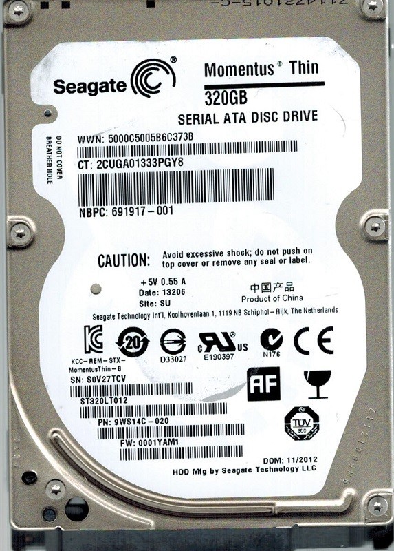 Seagate ST320LT012 P/N: 9WS14C-020 F/W: 0001YAM1 320GB SU
