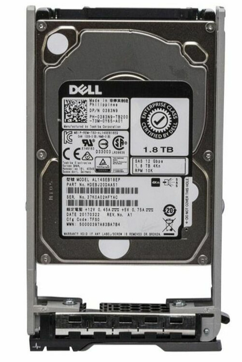 Dell 1.8TB 10K SAS 12Gb/s 2.5" SFF Enterprise HDD 383N9 0383N9 AL14SEB18EP