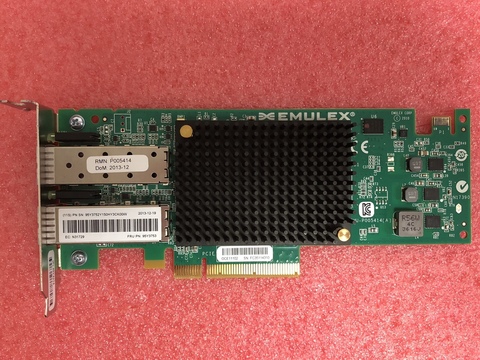 IBM Emulex 10Gb Dual Port SFP+ PCIe VFA Adapter 95Y3753 Low Profile