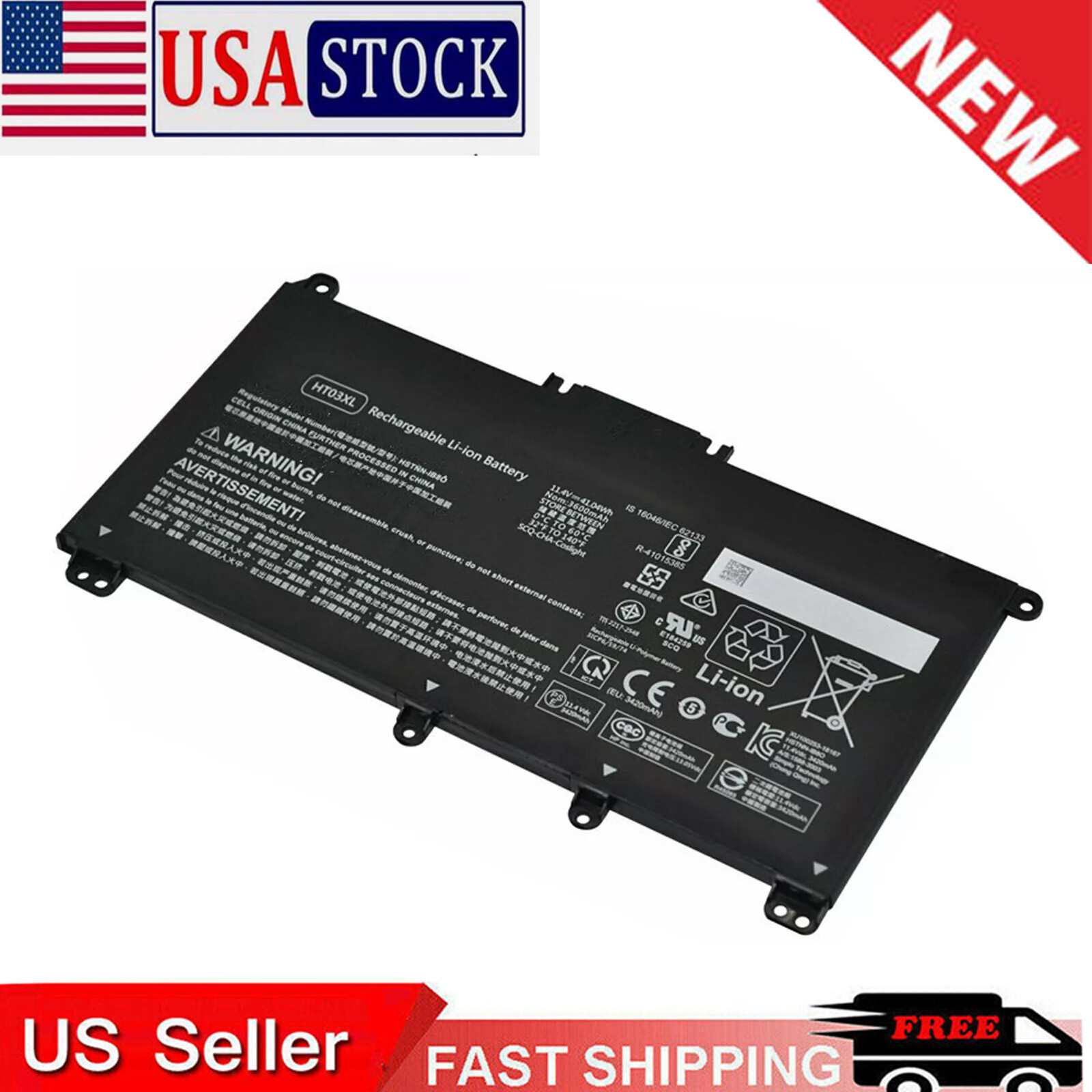 New Battery Compatible with HP 15-dy2073dx 15.6" Battery 41.04Wh 3440mAh HT03XL