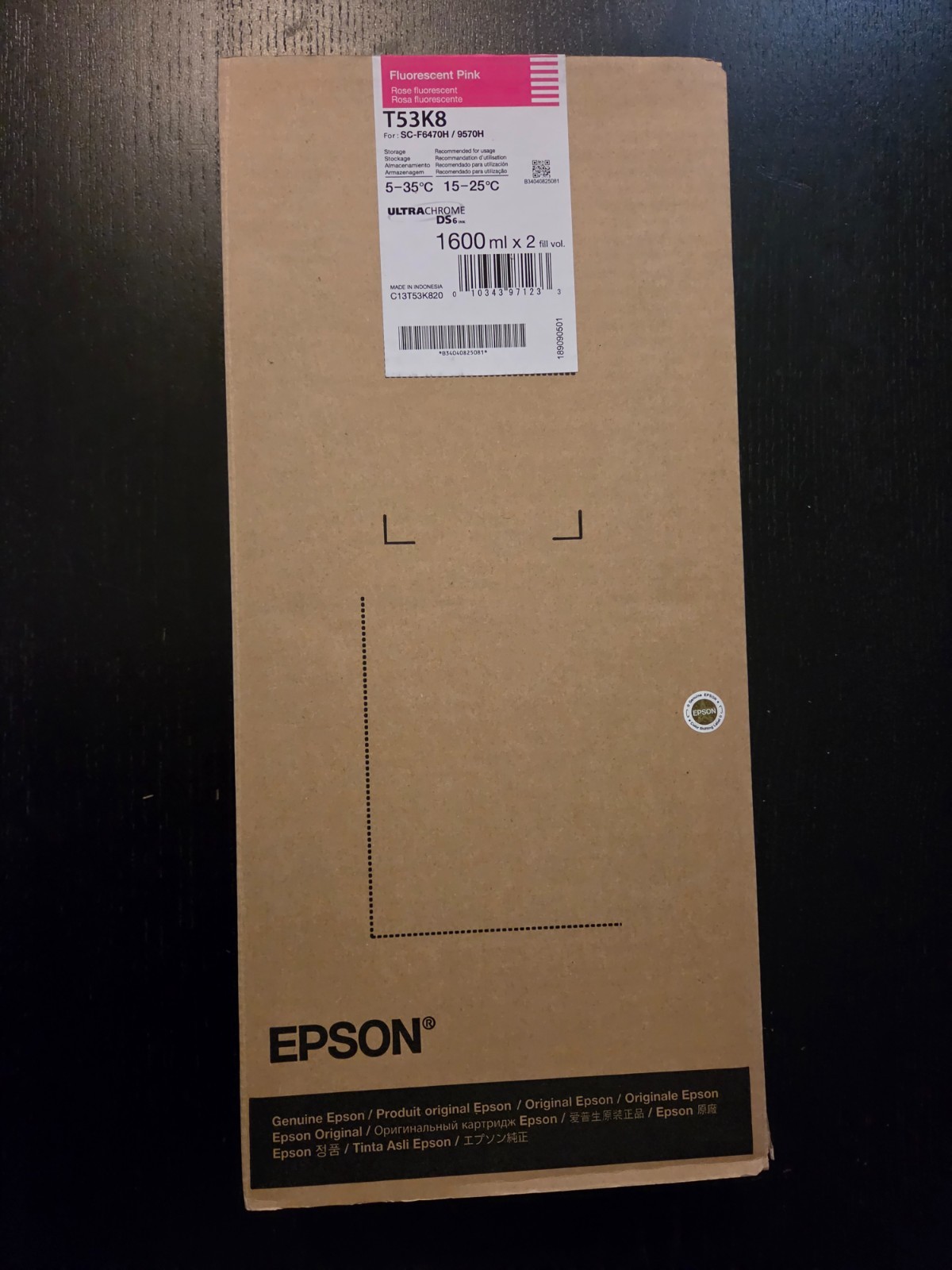 GENUINE Epson UltraChrome Dye-Sub Fluorescent Pink Ink 2 x 1600ml (T53K8)