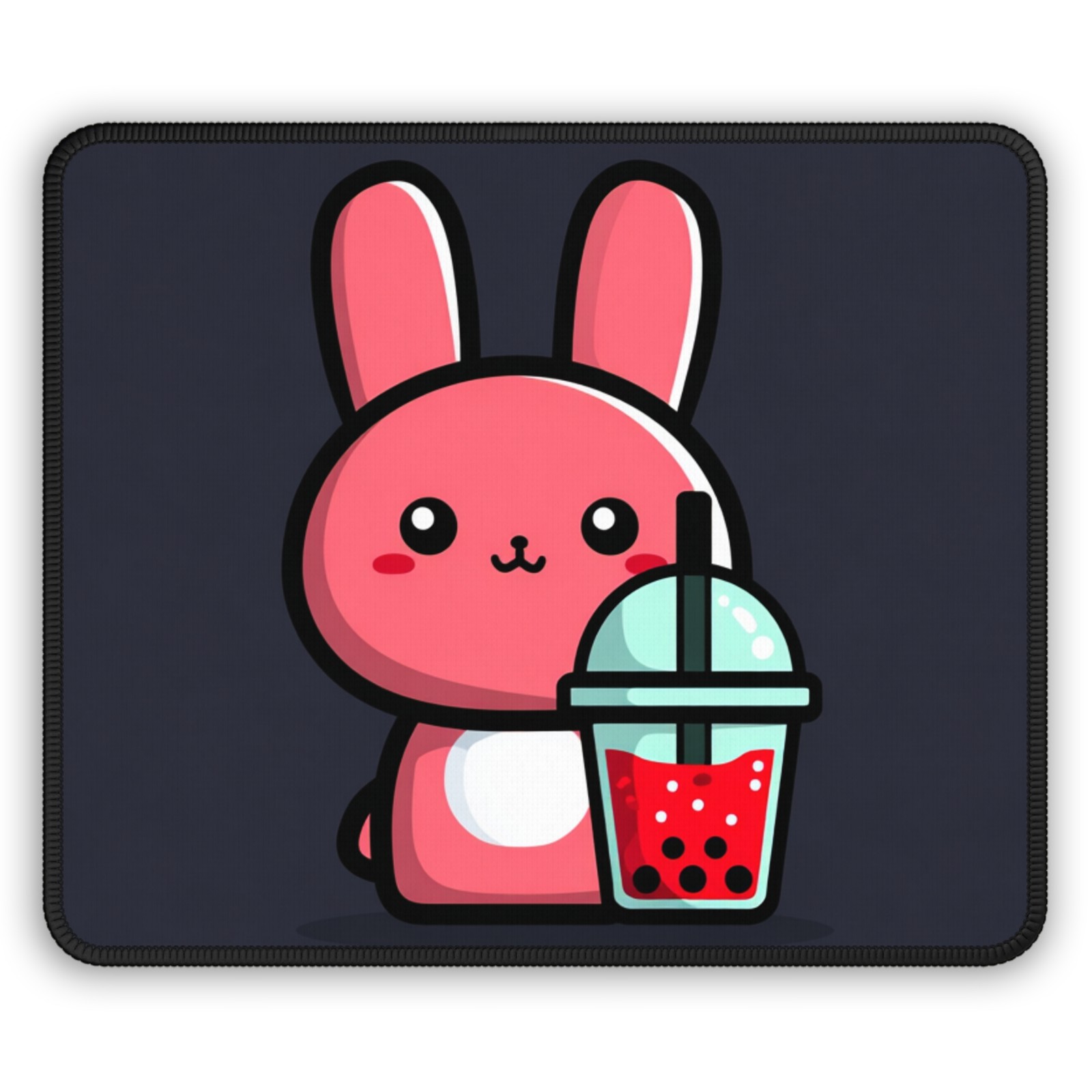 Cute Pink Bunny with Bubble Tea Gaming Mouse Pad | Kawaii Boba Desk Mat