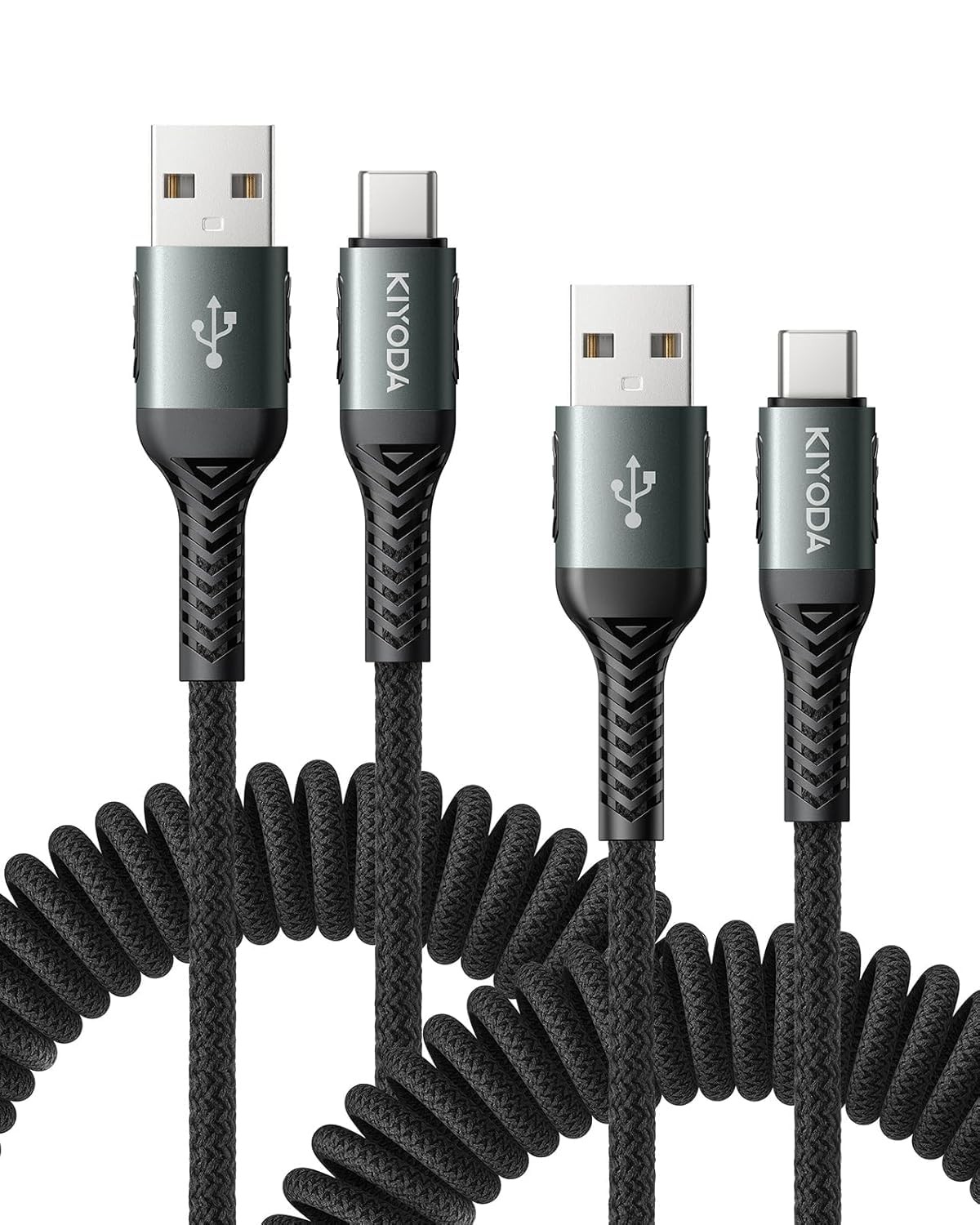 USB to C Cable [2Pack 3FT] Coiled C Fast 3FT - 2Pack, Black 