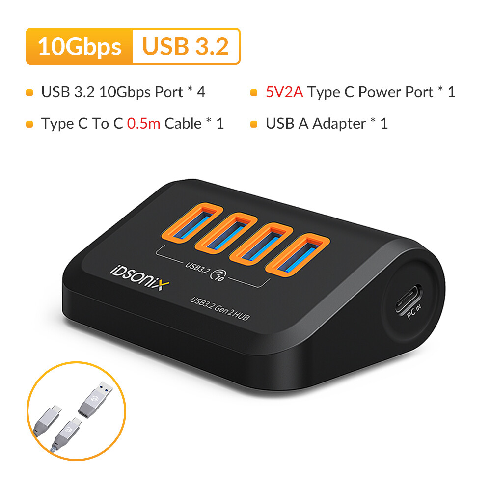 IDsonix 4/7 Ports USB C Hub USB 3.2 Gen 2 Portable USB 3.2 Hub Splitter 10Gbps
