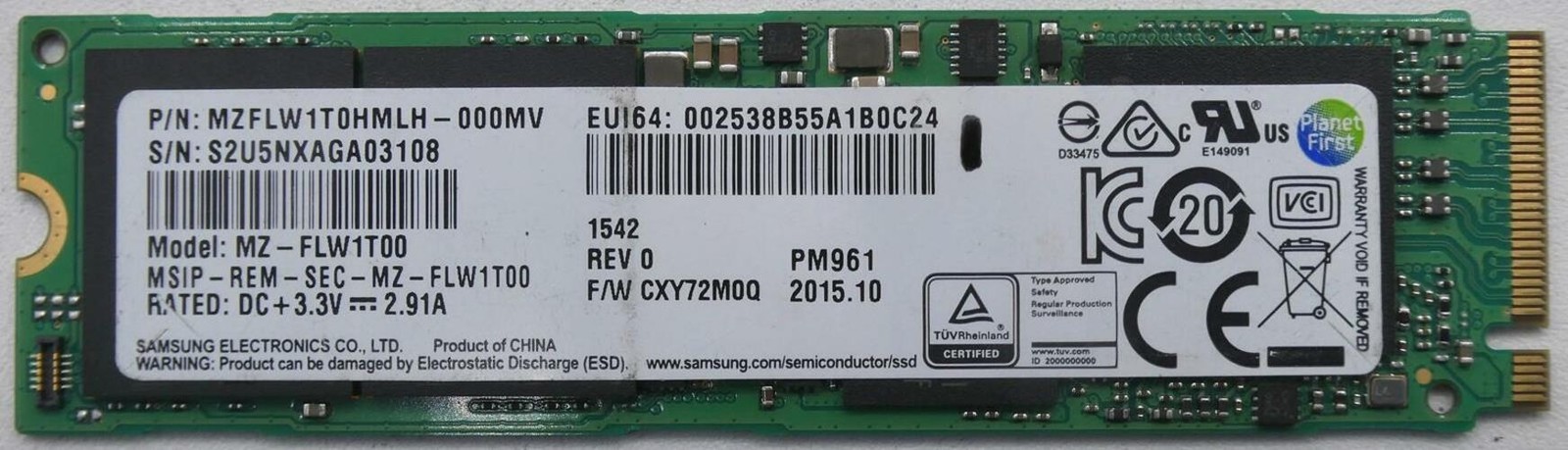 SAMSUNG PM961 MZ-FLW1T00 1TB M.2 NVMe SSD (MZFLW1T0HMLH-000MV) #166134#