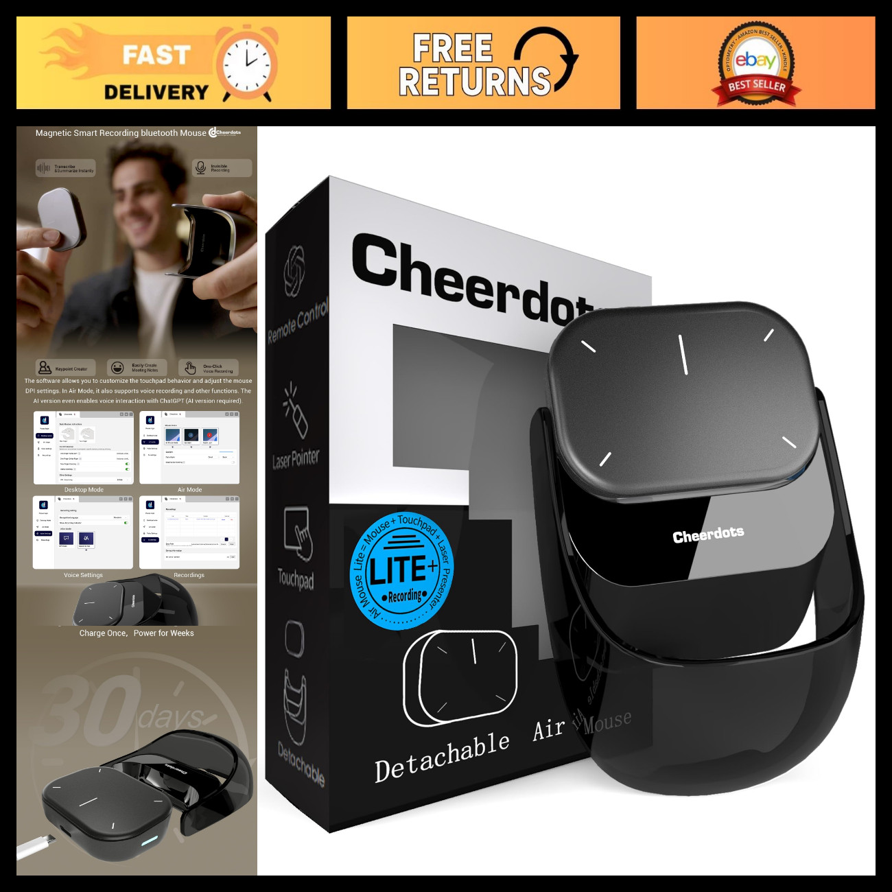 Bluetooth Touchpad Mouse, Magnetic Detachable Design, Smart Control, Audio Recor