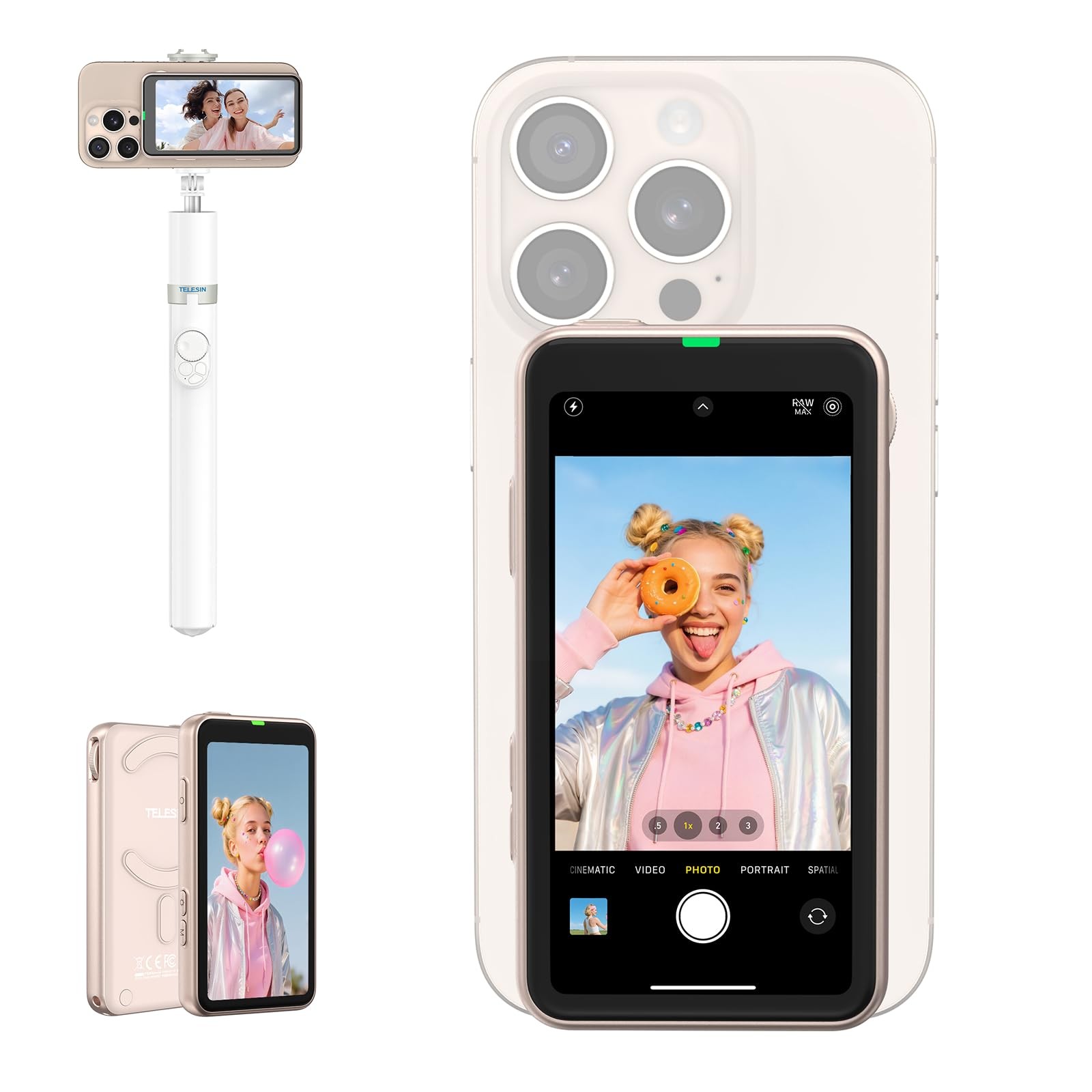 Zoom Vlog Selfie Monitor Screen for Phone,TELESIN Magnetic Back 4, Pink 