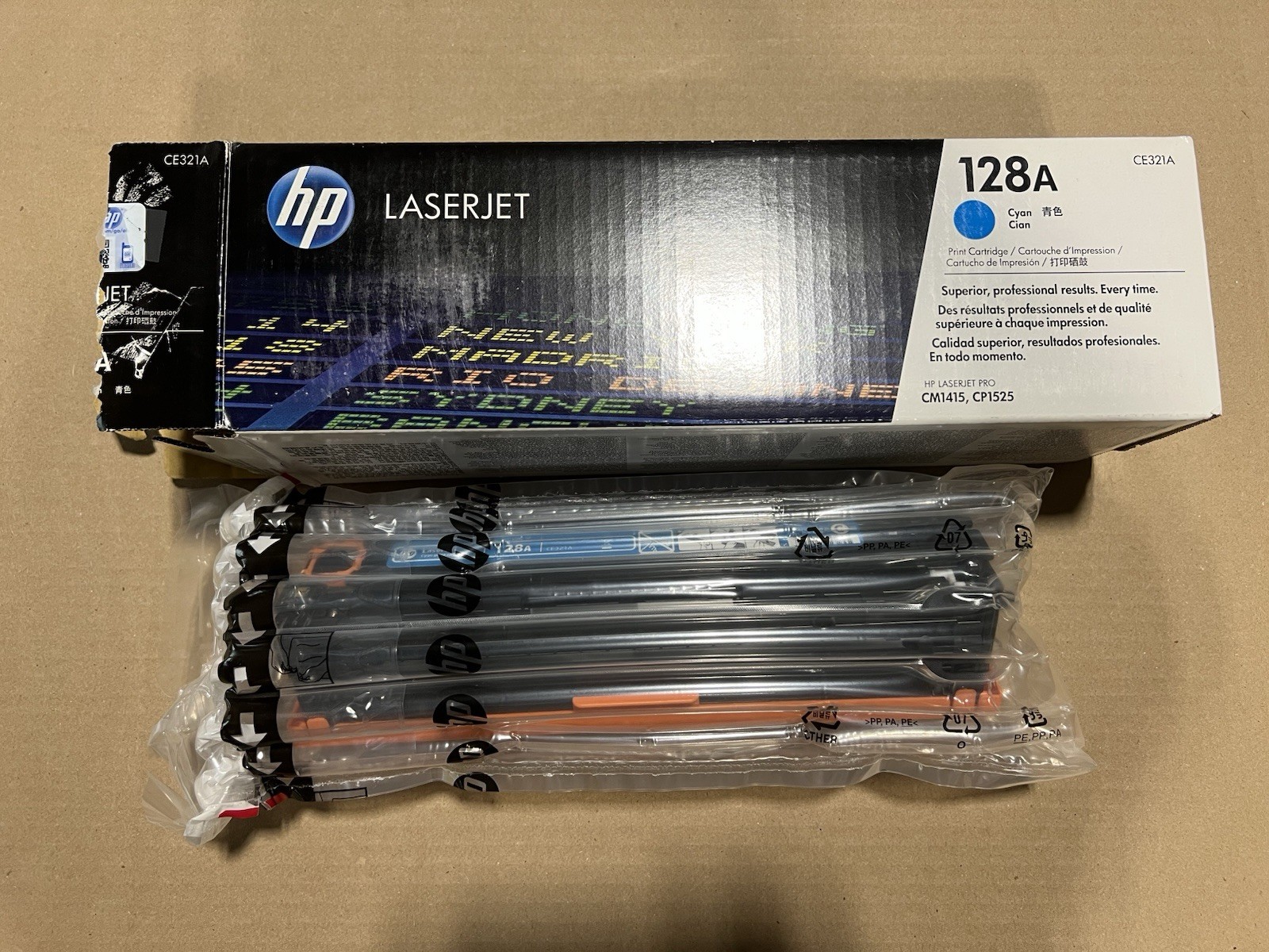 Genuine HP 128A CE321A Cyan Toner Cartridge OEM-Open/Worn Box