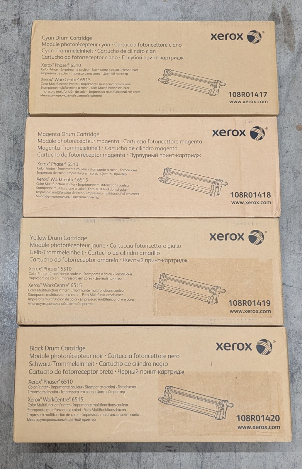 Genuine Set of 4 Xerox 108R01417/18/19/20 CMYK Drums Phaser 6510 Color Printer