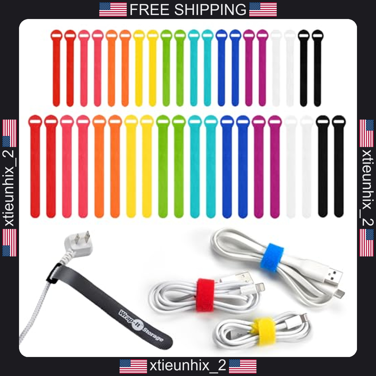 Self-Gripping Cable Ties 40 Pack Multicolor Reusable Cord Organizer