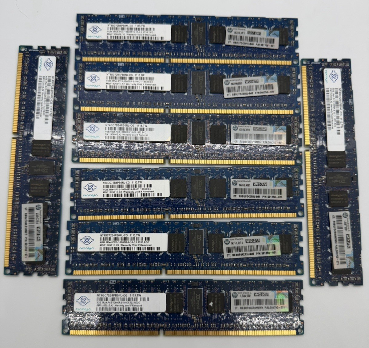 Lot Of 8 Nanya 4GB (32gb Total) 1Rx4 DDR3 PC3-10600R-9-10 Server Ram