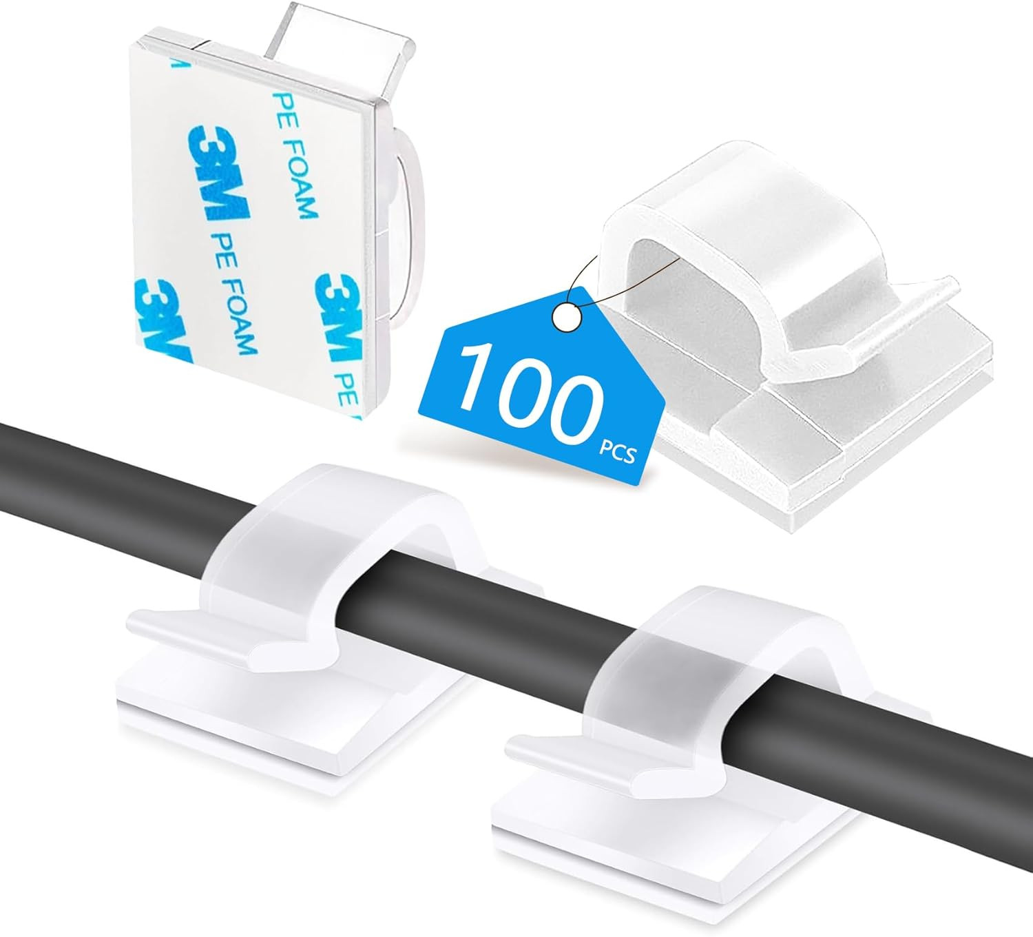 100PCS Cable Clips, Adhesive Wire Clips Organizer Cord Clips Management, Cable S
