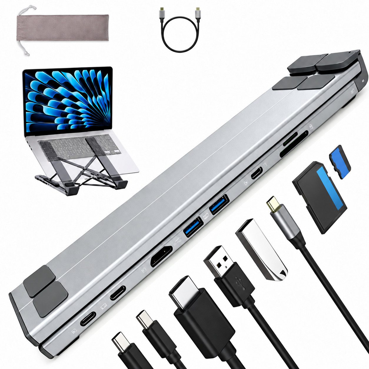 USB C Laptop Docking Station Stand 8 in 1 Hub 4K HDMI 85W PD USB 3.0 Foldable