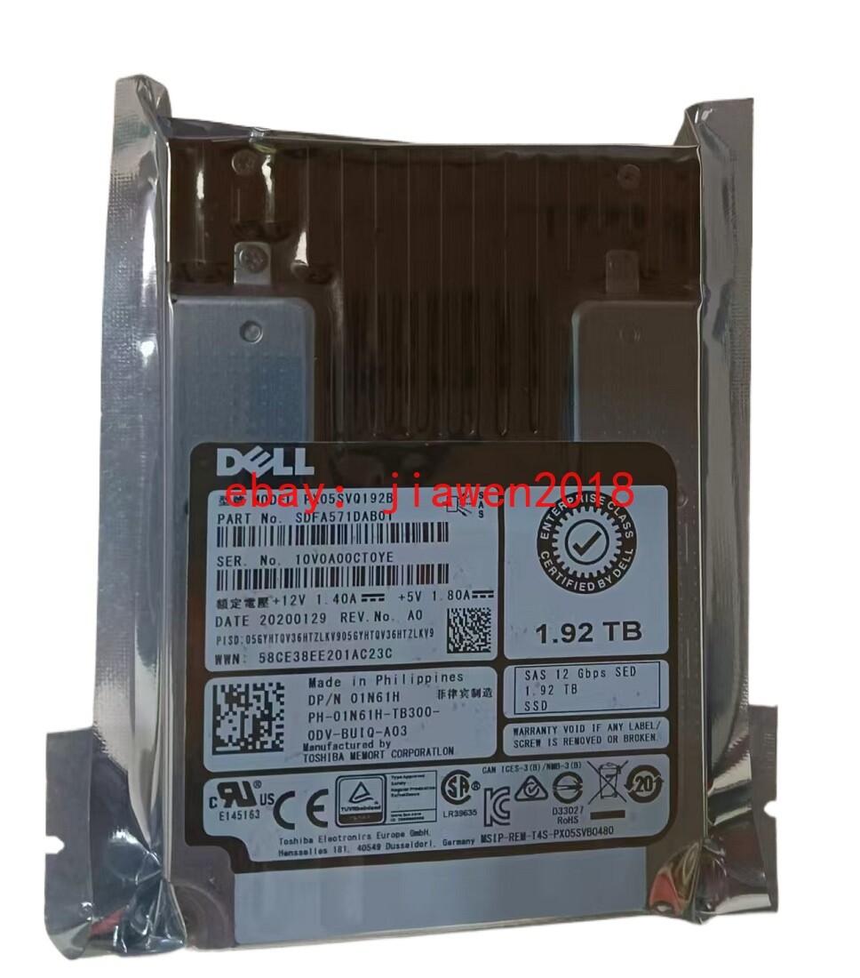 Dell 01N61H 1N61H PX05SVQ192B 1.92TB 12G SAS MLC MU SED FIPS 2.5” SSD