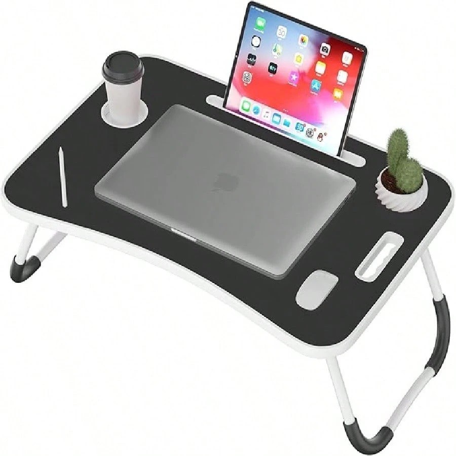 Sleek Portable Laptop Bed Tray Ergonomic Foldable Lap Desk with Tablet Slot Blac