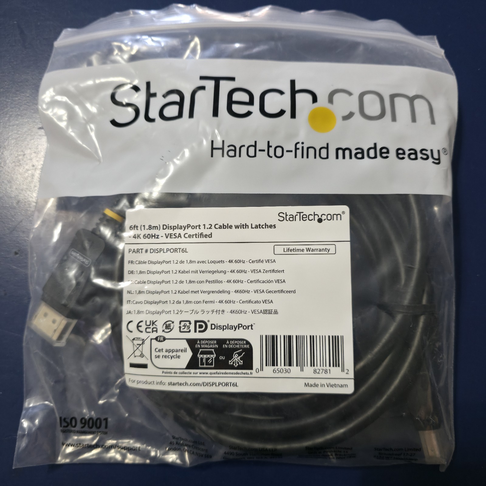 StarTech.com DISPLPORT6L Displayport Cable With Latches Male Digital Audio/Vid 6