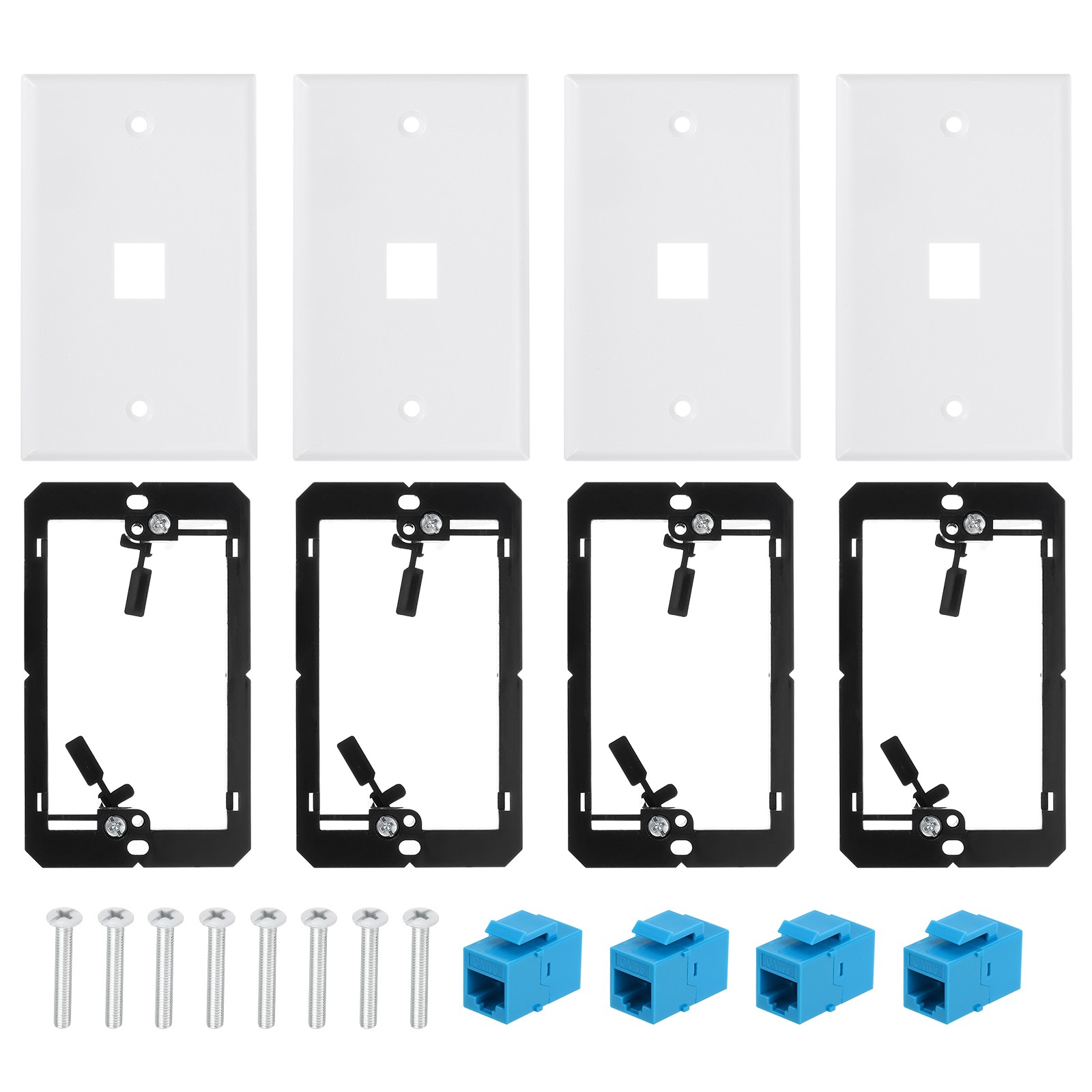 4 Pack Ethernet Wall Plate 1 Port Cat 6 Ethernet Wall Outlet Jack RJ45 Coupler