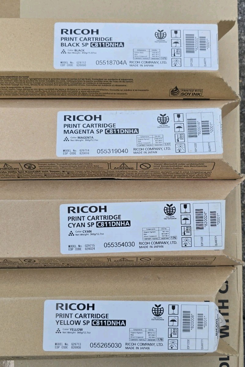 Genuine Ricoh SP C811DN CMYK Toner Set Black Cyan Magenta Yellow OEM New Sealed
