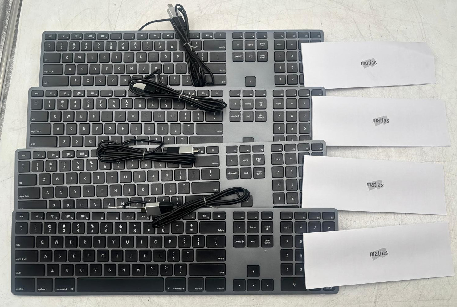 Lot of 4 Matias FK318B Aluminum Mac Keyboards