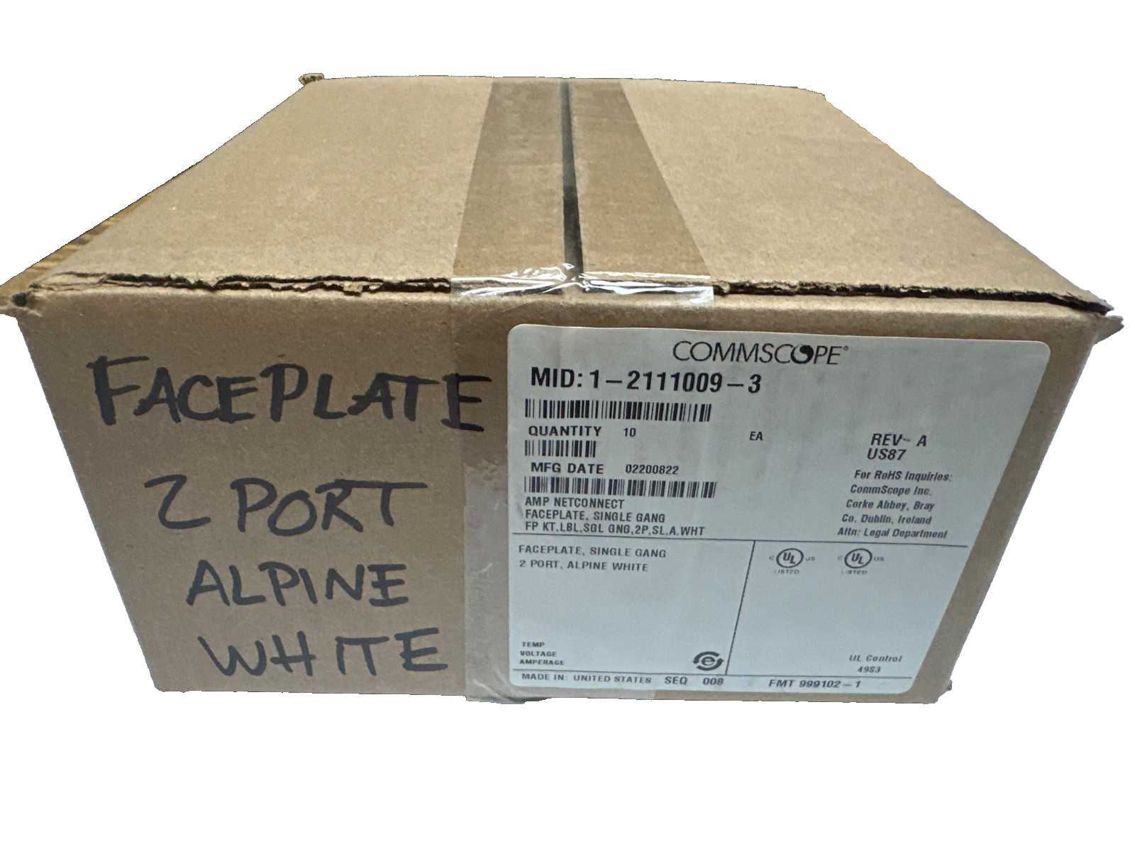1-2111009-3 COMMSCOPE Faceplate Single Gang 2 Port Alpine White NEW