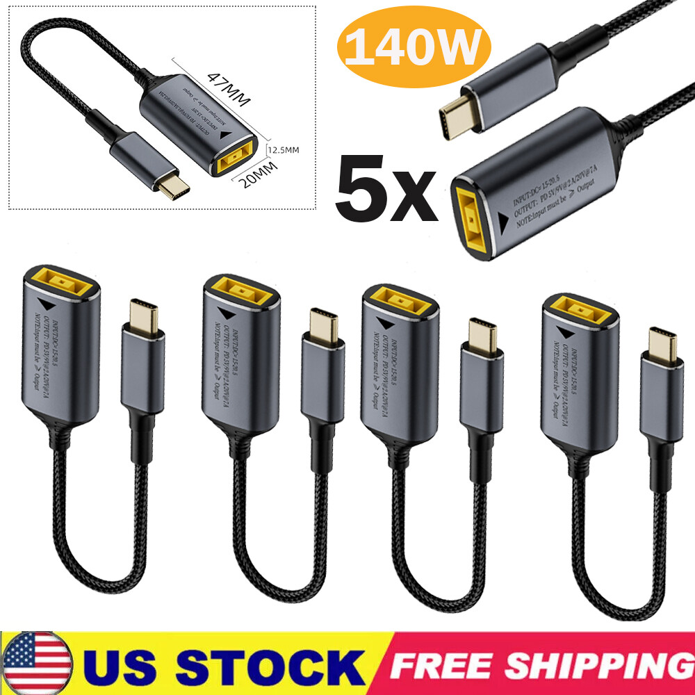 5X Laptop Charger TO USB Type C  140W Adapter Charging Cable For Lenovo Thinkpad
