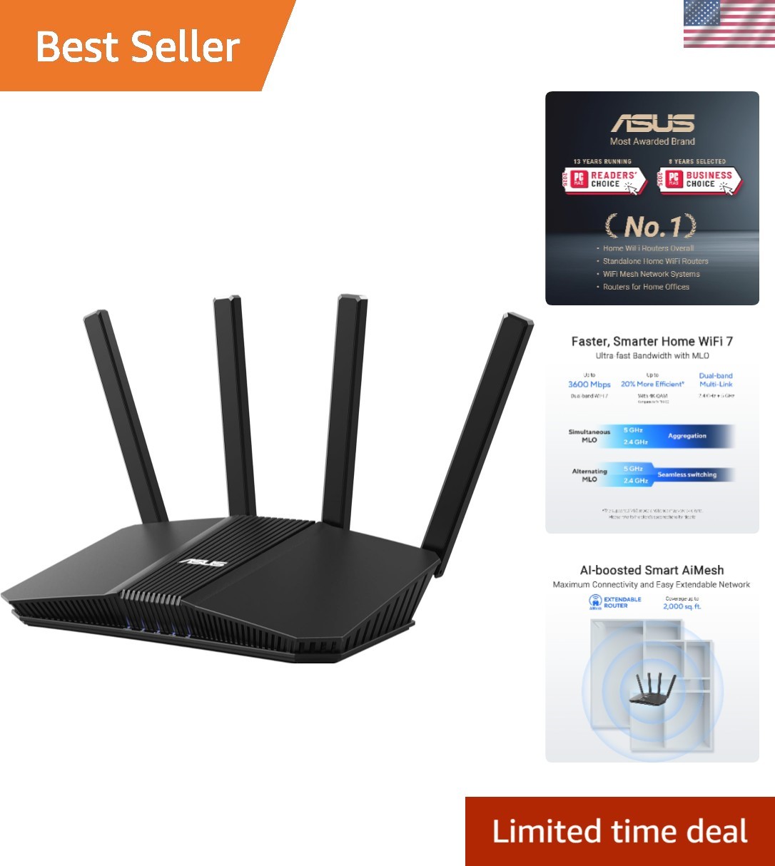 RT-BE58U WiFi 7 Router - Dual-Band, 3.6 Gbps, Mesh & VPN Ready, Alexa-Compatible