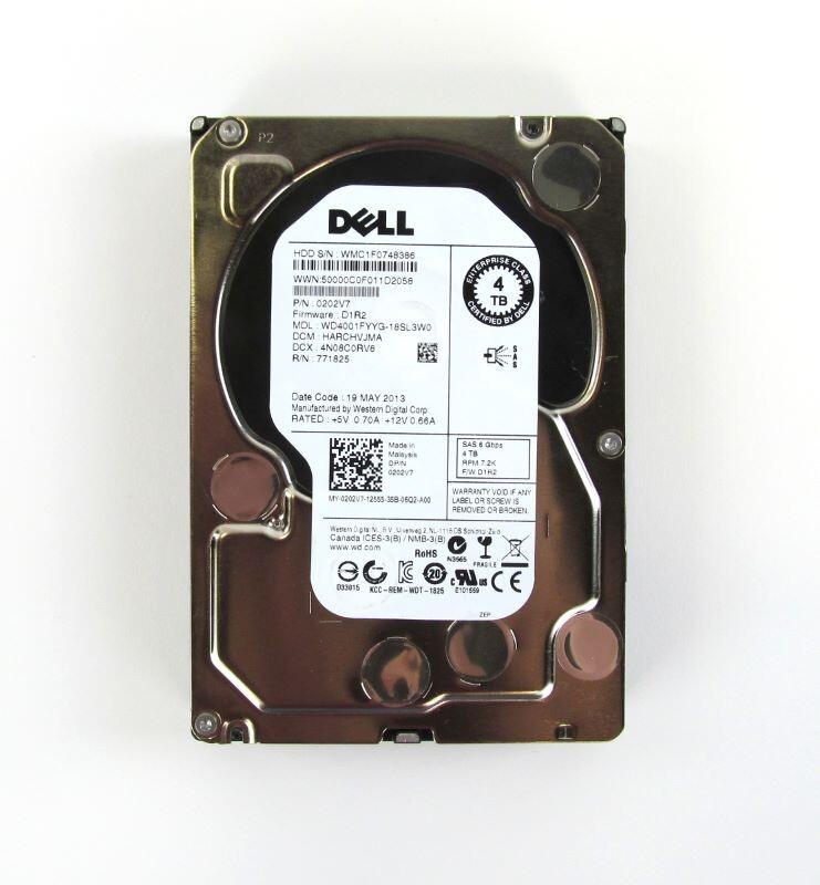 Dell 202V7 0202V7 4TB 7.2K 6Gb/s 3.5" SAS Hard Drive WD4001FYYG W/O Tray Bare