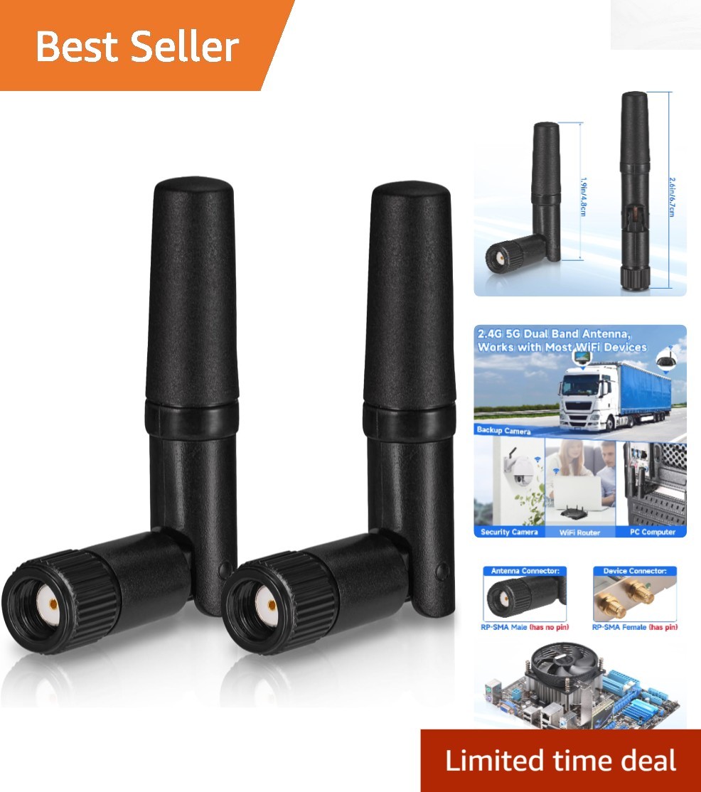 2-Pack Dual Band WiFi Antennas 2.4GHz 5GHz RP-SMA for Stronger Signal Reception