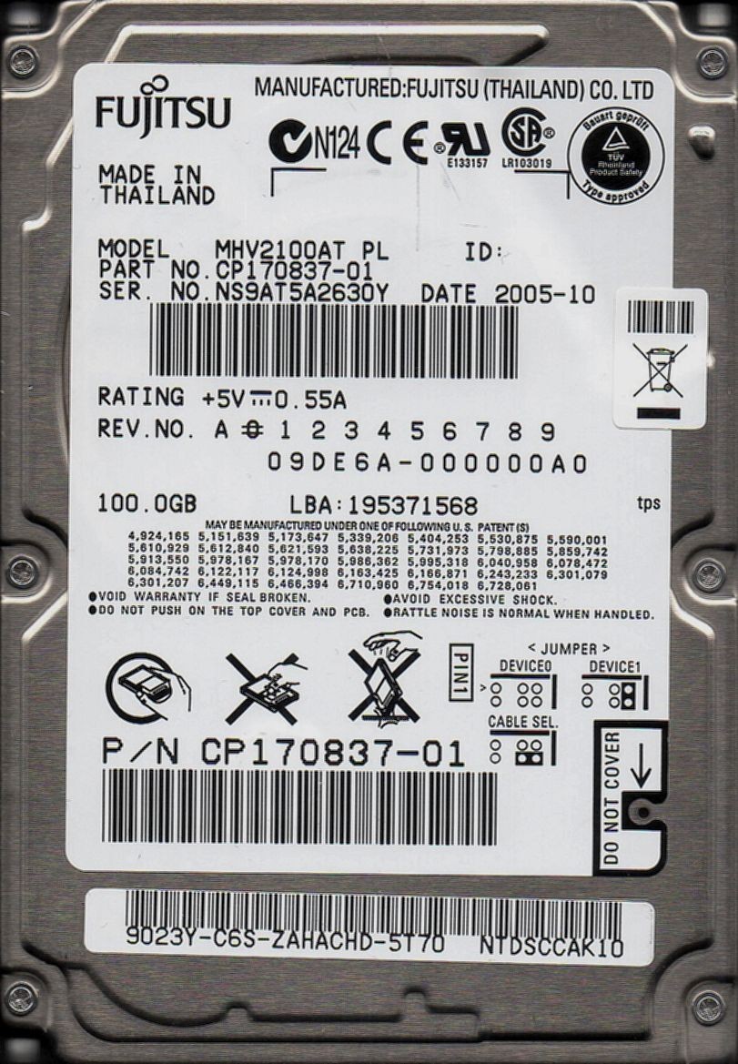 2.5-inch FUJITSU MHV2100AT PL 100GB ATA/IDE 4200rpm