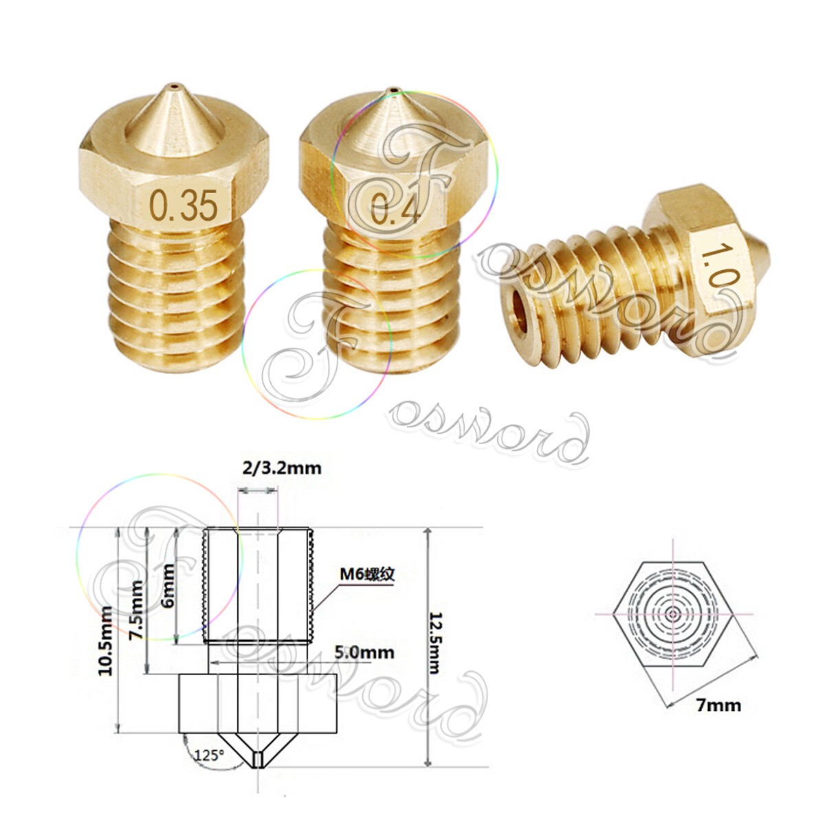 1.75/.2 3D Printer Nozzle Extruder Nozzle Filament Brass Steel Hotend Thread Lot