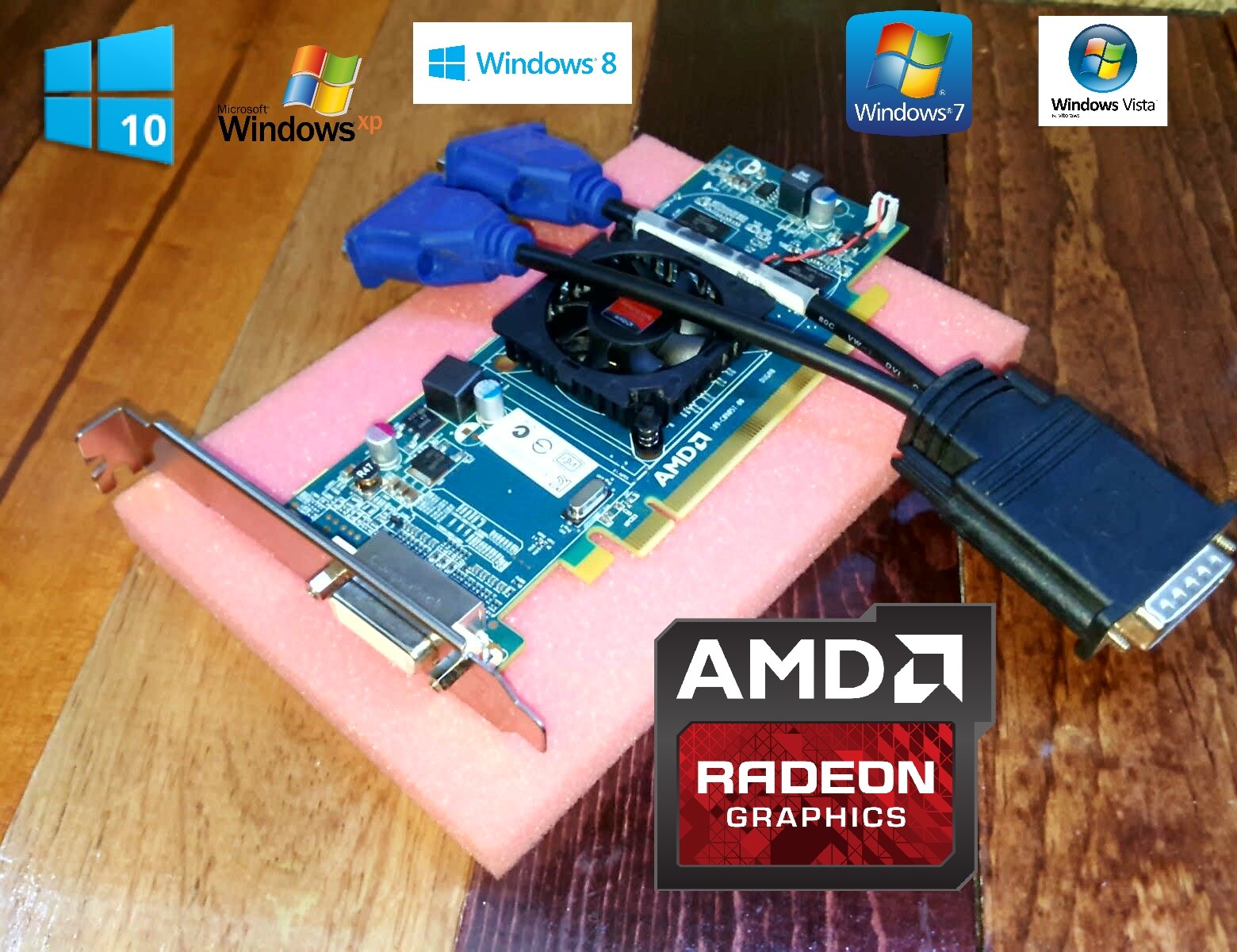 HP Compaq dc7700 Tower Radeon Dual Monitor VGA Video Graphics Card +Cable