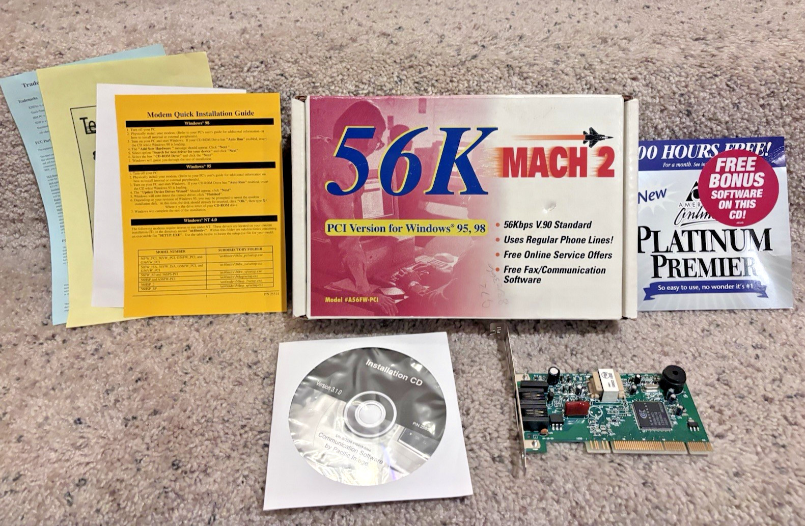 Vintage Mach 2 A56VW-PCI 56K PCI Modem New Old Stock NOS Retro PC Dial-Up