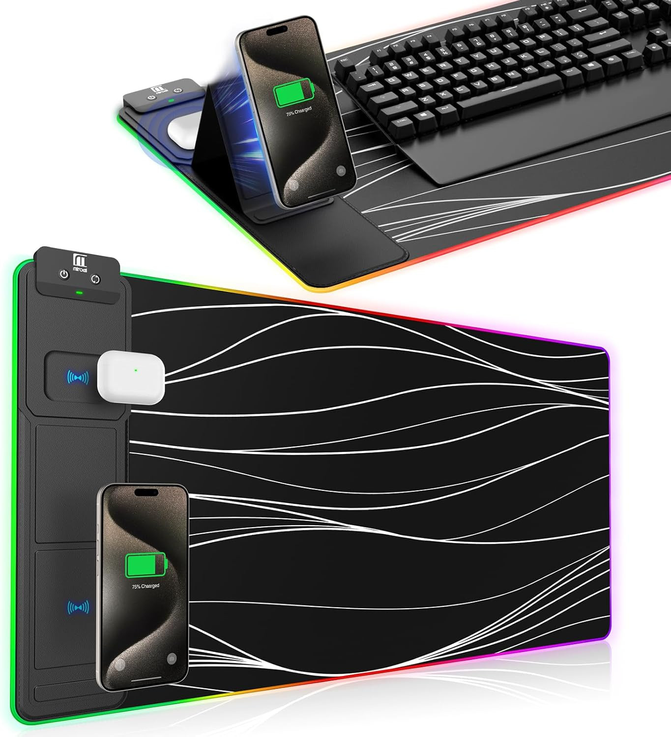 Alfombrilla RGB Mouse Pad Soporte 15W Carga Rapida 11 Luces Gaming 2024 Nuevo