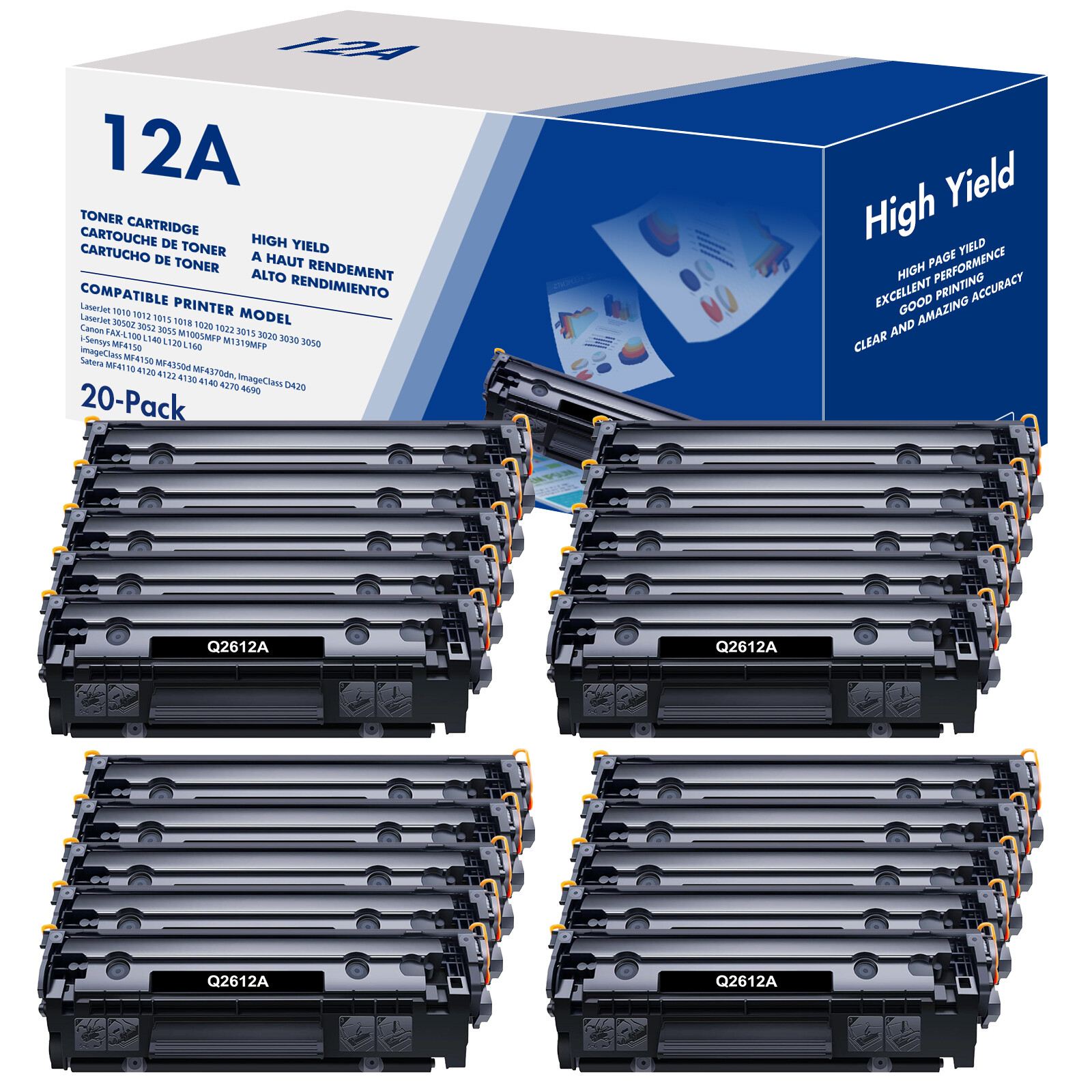 20PK Q2612A 12A Toner Cartridge Compatible for HP LaserJet 1018 3015 M1319f