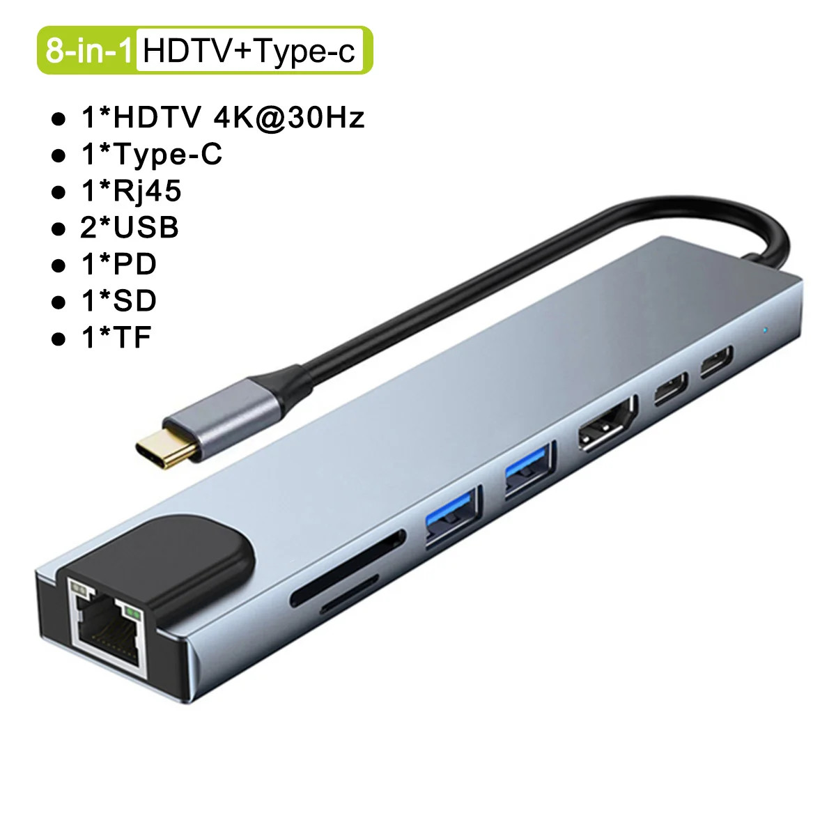 8 in 1 USB C Hub Docking Station - 5Gbps Transfer, 4K HDMI-compatible PD, 2x USB