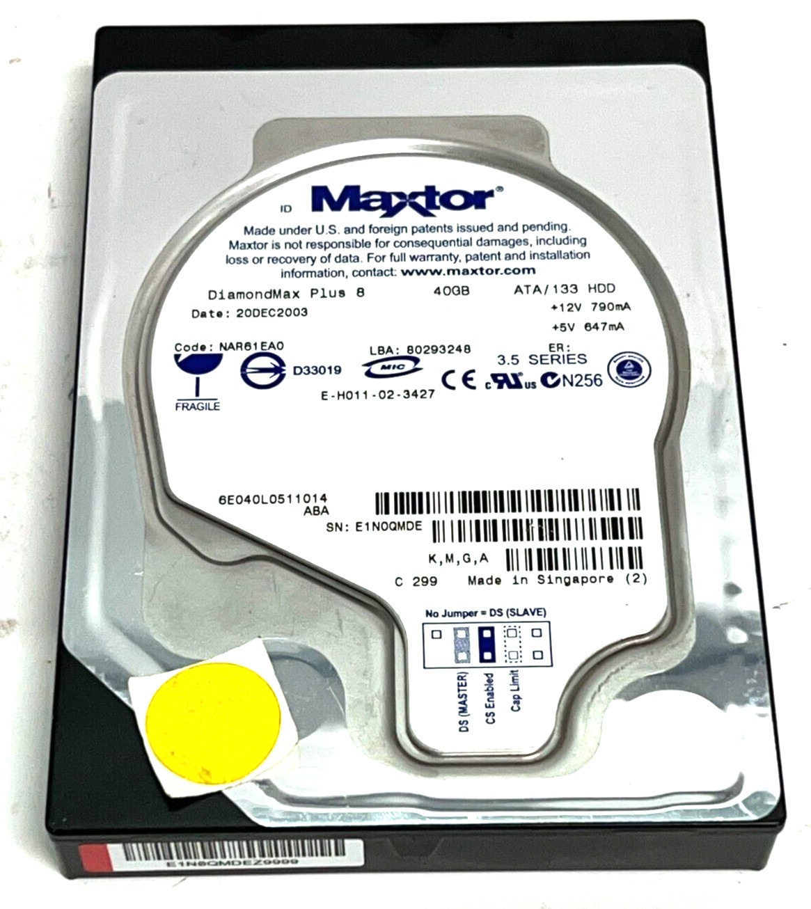 MAXTOR E-H011-02-3427 40GB IDE ULTRA ATA/133 7200 3.5" 2 MB HARD DRIVE