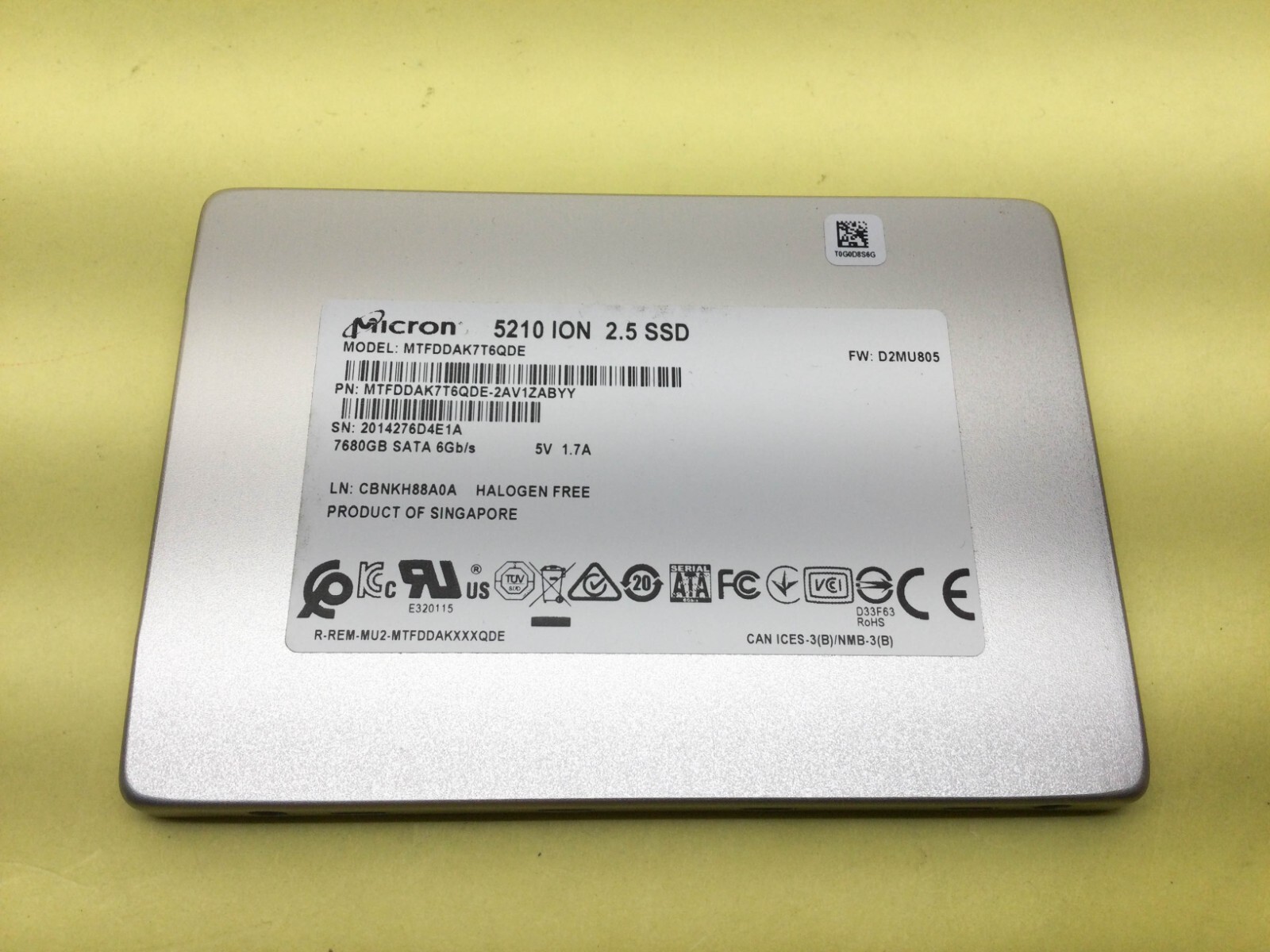 Micron 5210 ION 7.68TB SATA 6Gb/s QLC 2.5" Enterprise SSD MTFDDAK7T6QDE