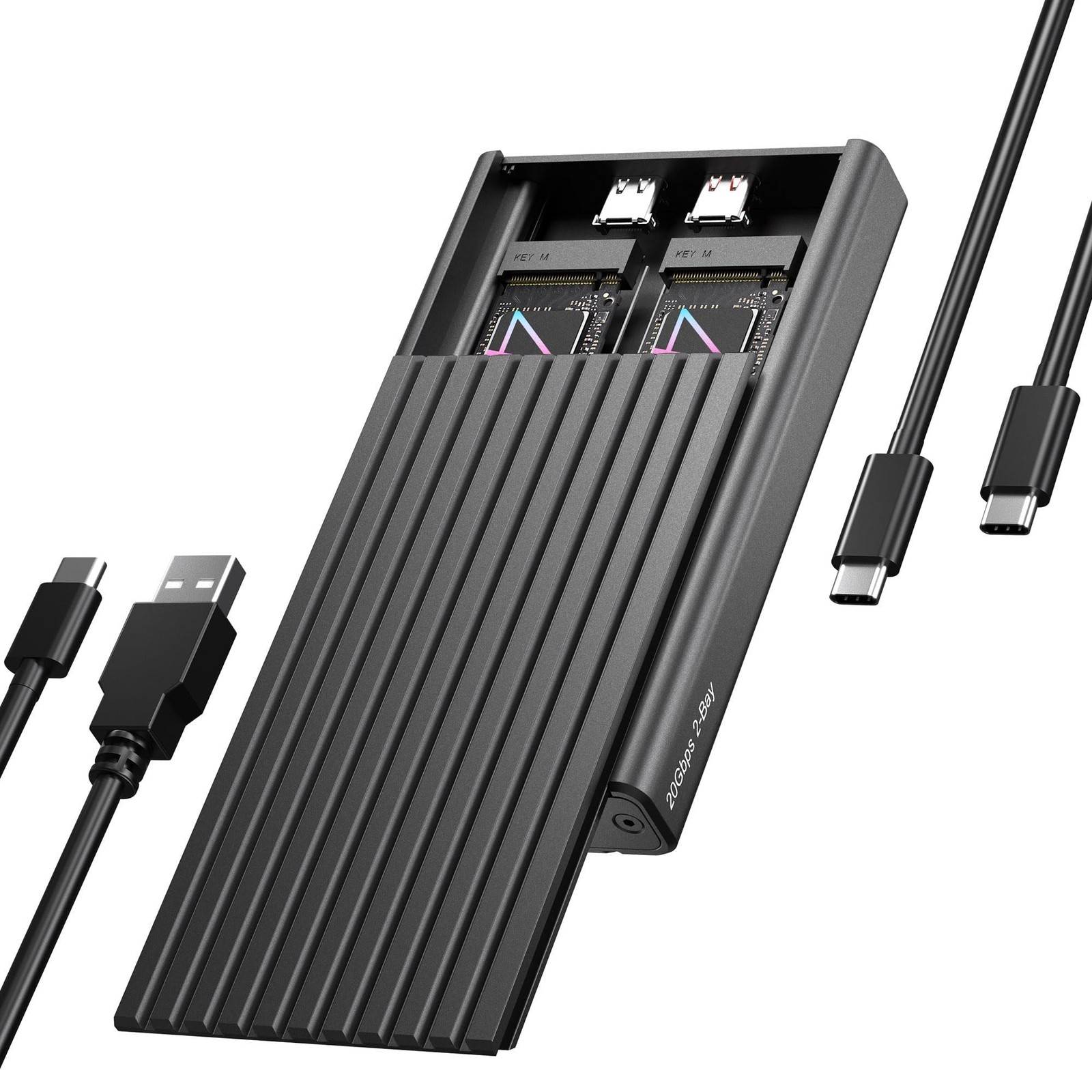 Dual M.2 NVMe SSD Enclosure, ICY BOX 20Gbps NVMe Enclosure, USB C to M2 Adapt...