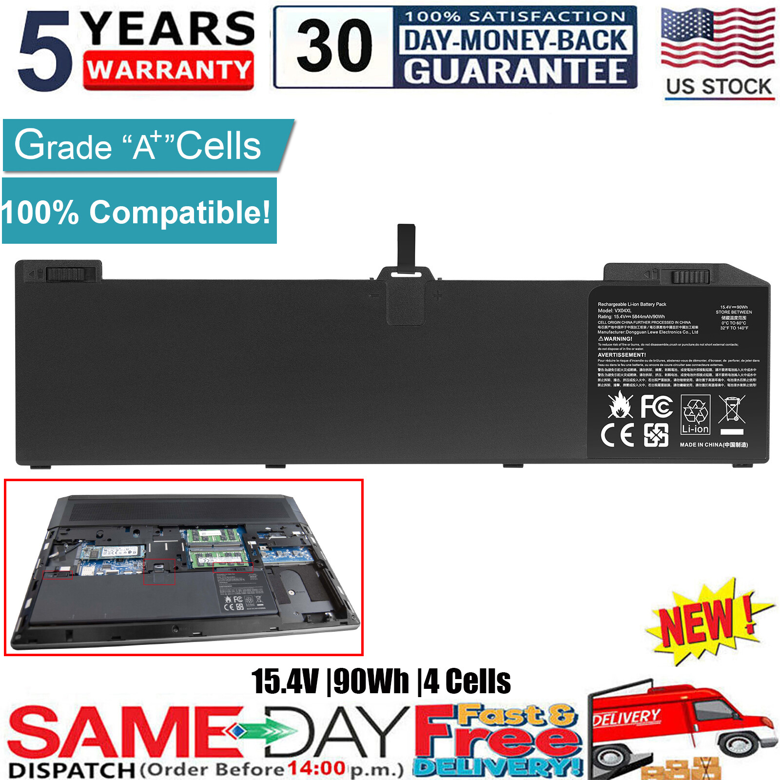 ✅VX04XL battery for HP ZBook 15 Workstation G5 G6 HSN-Q13C L05766-855 90Wh 15.4V