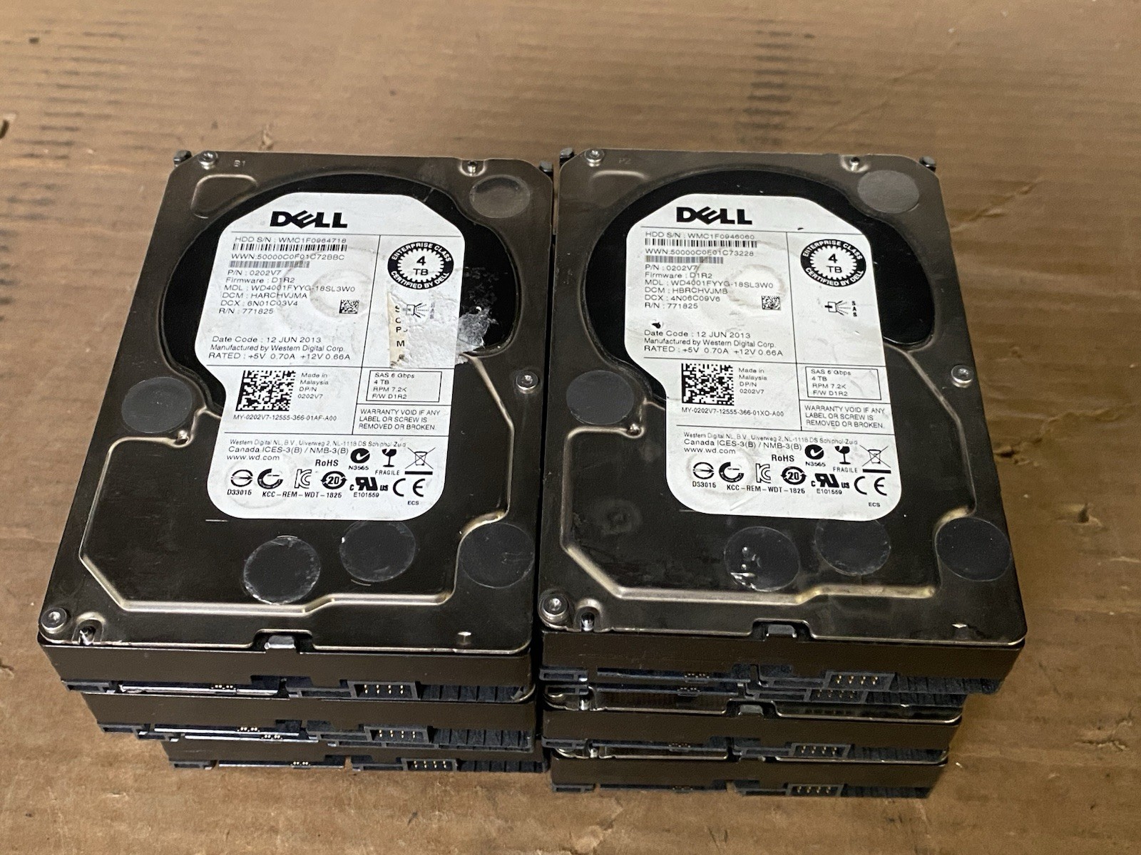 Lot Of 8 Genuine Dell WD4001FYYG 0202V7 4TB SAS 7200RPM 3.5" Internal Hard Drive