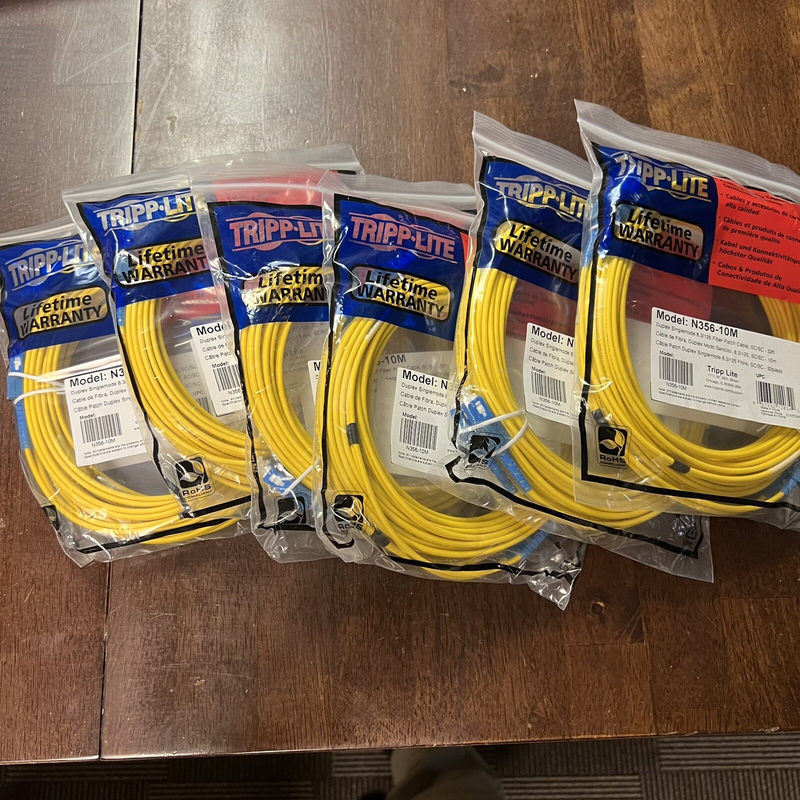 LOT OF 6 Trip-Lite N356-10M SCSC Fiber Optic Patch Cable Single Mode - 10 Meters