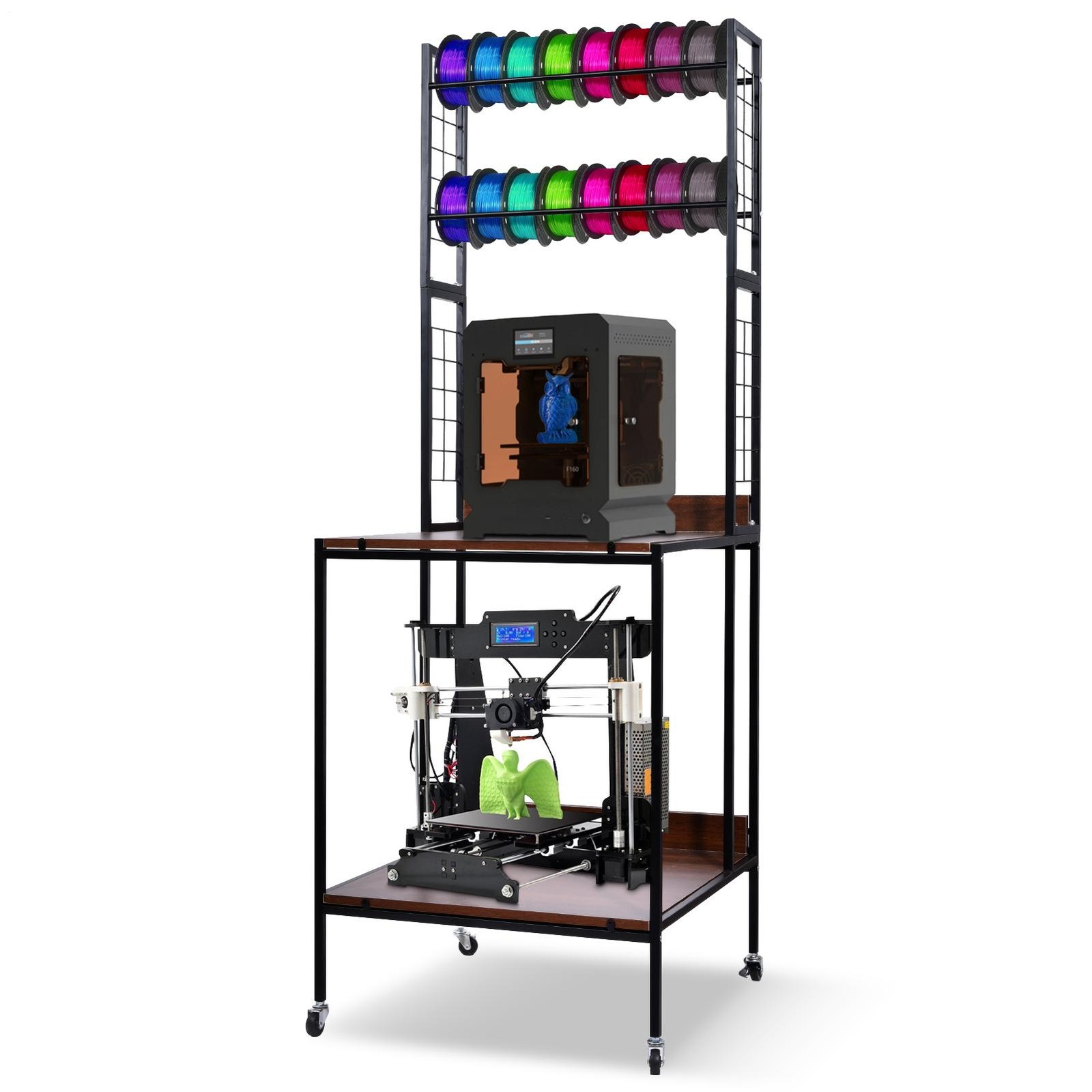 Mobile 3D Printer Stand Double Layer Filament Storage Rack+Wheel
