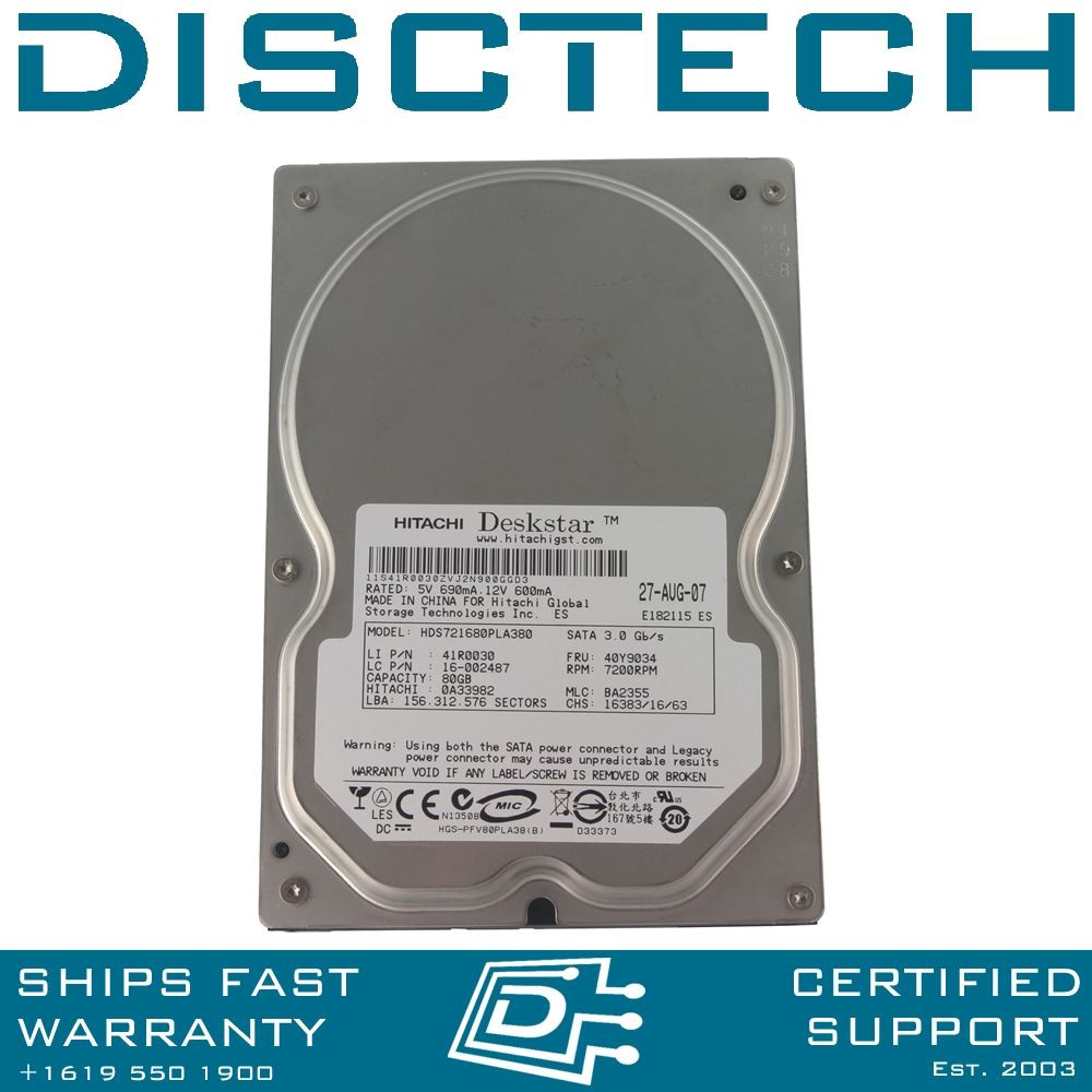 Hitachi Deskstar 7K160 80GB 7.2K SATA Hard Drive 0A33982