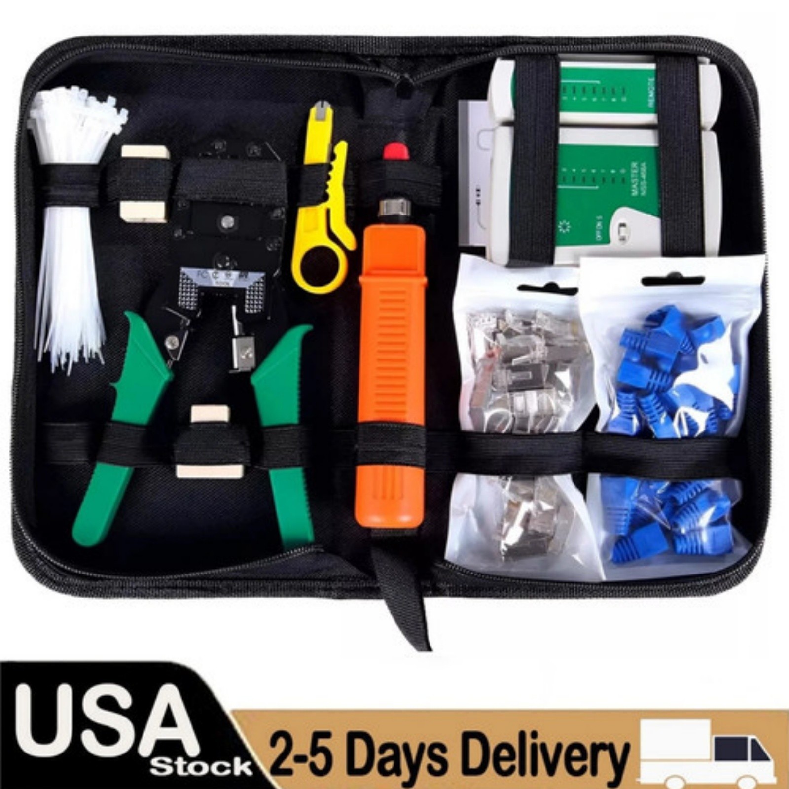 9 Piece RJ45 Crimping Tool Kit with Case CAT5/6 Lan Cable Network Tester Repair